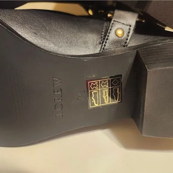 New J. Crew "Remi" Black Leather w/Harness Ankle Boots Size 7.5 (Retail $268) - Picture 8 of 9